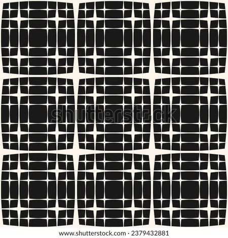 Vector grid seamless pattern. Simple black and white geometric texture with crossing lines, square lattice, net, mesh, grill. Stylish abstract minimal background. Repeated elegant dark geo design