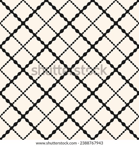 Simple seamless geometric lattice pattern design. Abstract black and white background with diagonal lines, grid, mesh texture. Minimal vector ornament. Repeat geo design for decor, print, embossing