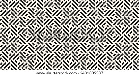 Vector abstract geometric seamless pattern. Stylish ornament with lines, squares, diagonal grid, repeat tiles. Simple black and white texture. Modern geometrical background. Repeating trendy design