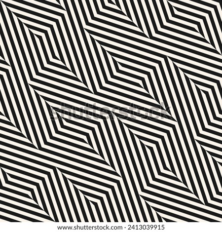 Vector geometric pattern. Abstract seamless striped background. Simple black and white graphic texture with chevron, diagonal broken lines, stripes. Optical art. Modern repeat design for decor, cover