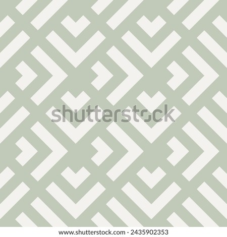 Stylish vector geometric seamless pattern with lines, squares, triangles, arrows, grid, lattice. Modern abstract sage green and white graphic ornament. Simple background texture. Repeated geo design