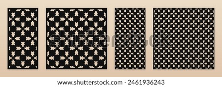 Decorative stencils for laser cut, CNC cut. Vector panels with oriental floral ornament, abstract geometric pattern. Elegant template for cutting of wood, metal, paper, plywood. Aspect ratio 1:1, 1:2