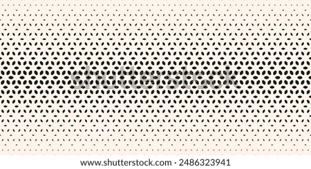 Vector halftone seamless pattern. Elegant monochrome texture with gradient transition effect. Black and white geometric background with floral shapes, falling petals. Modern abstract repeated design