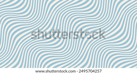 Blue and beige diagonal wavy lines seamless pattern. Simple vector abstract liquid stripes background. Funky groovy texture with diagonal waves, fluid shapes, flow. Stylish repeated decorative design