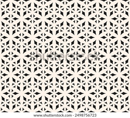 Vector abstract geometric pattern with diamond shapes, rhombuses, triangles, grid. Simple black and white texture. Stylish modern background. Monochrome repeated geo design for decor, textile, print