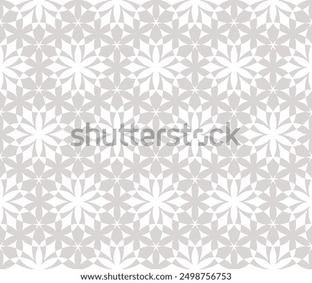 Vector beige and white geometric seamless pattern. Abstract minimal background with small flower silhouettes, mosaic texture. Elegant textured ornament. Repeated geo design for print, decor, textile