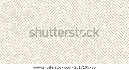 Vector gold and white geometric seamless pattern with small shapes, stripes, rhombuses, squares, crossing lines, dots. Modern abstract geometry. Golden minimal background texture. Repeated geo design