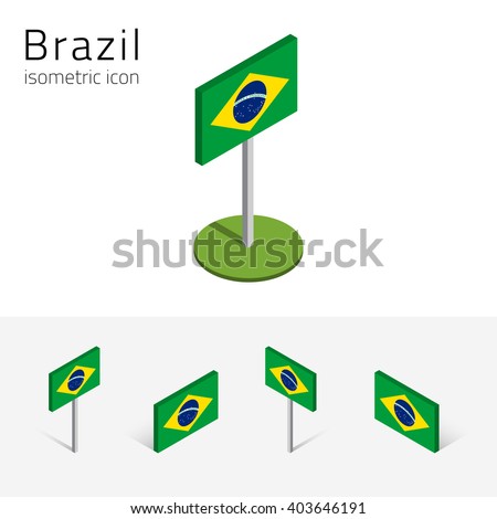 Brazilian flag (Federative Republic of Brazil), vector set of isometric flat icons, 3D style, different views. Editable design elements for banner, website, presentation, infographic, map. Eps 10