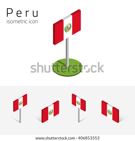 Peruvian flag (Republic of Peru), vector set of isometric flat icons, 3D style, different views. 100% editable design elements for banner, website, presentation, infographic, poster, map. Eps 10