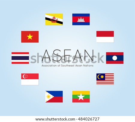 Vector illustration of ASEAN countries flags (Members of Association of Southeast Asian Nations). Clean flat style. Editable design elements for banner, website, presentation, infographic, map. Eps 10