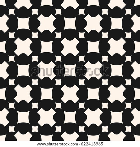 Vector monochrome seamless pattern. Stylish geometric texture with simple rounded figures, soft crosses, squares. Abstract dark minimalist background. Modern design for prints, textile, furniture, web
