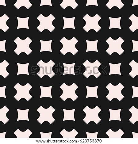 Vector seamless pattern, stylish monochrome geometric texture with smooth crosses & squares. Black, beige colors. Abstract dark repeat background for tileable print, covers, textile, package, cloth