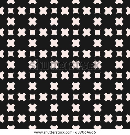Vector seamless pattern, stylish monochrome geometric texture with smooth small crosses & squares, staggered grid. Abstract dark repeat background for tileable print, covers, textile, package, cloth