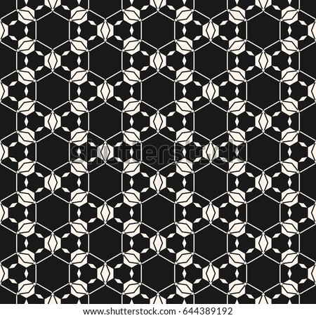 Lace vector texture, subtle seamless pattern. Abstract monochrome delicate background, hexagonal lattice, angular geometric shapes, thin lines. Dark design element for prints, decor, fabric, furniture