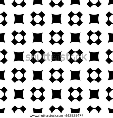Vector seamless pattern, simple geometric texture with rounded shapes, squares, perforated crosses in staggered array. Stylish abstract minimalist background. Design element for prints, decor, fabric