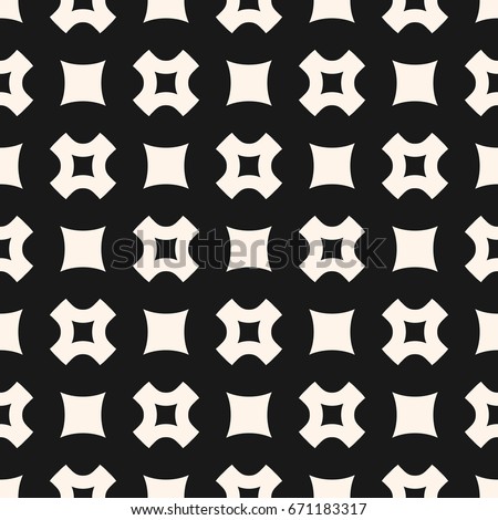 Vector seamless pattern, simple geometric texture with rounded squares, smooth perforated crosses in staggered array. Stylish dark abstract minimalist background. Design element for prints, decor, web