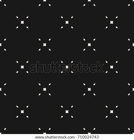 Vector minimalist background. Simple geometric seamless pattern with tiny diamond shapes, rhombuses, crosses. Black & white abstract monochrome texture. Subtle dark design for decor, fabric, digital