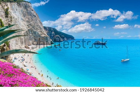 Landscape with Porto Katsiki beach on the Ionian sea, Lefkada island, Greece Stock foto © 