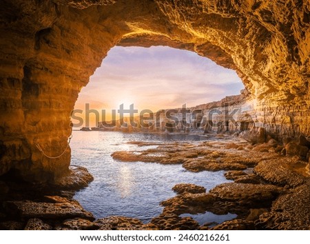 Similar – Image, Stock Photo Rocky island in sea against sunset sky aerial view