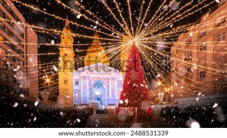 Similar – Image, Stock Photo Christmas market in the late evening with thick snowflakes