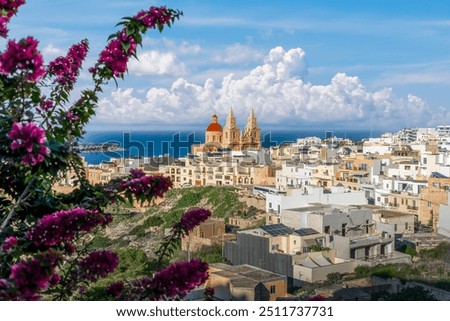 Similar – Image, Stock Photo Old town with white houses and stone ruins at sunset