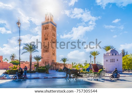 Similar – Image, Stock Photo Koutoubia Mosque minaret located at medina quarter of Marrakesh