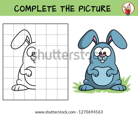 Complete the picture of a crazy rabbit. Copy the picture. Coloring book. Educational game for children. Cartoon vector illustration