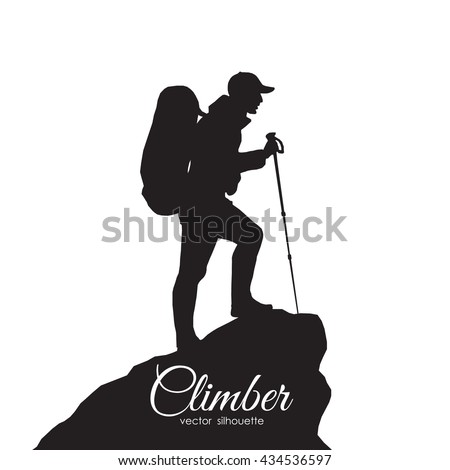 Vector illustration: Silhouette of a climber. Isolated hiker on white background