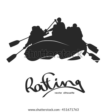 Vector illustration: Silhouette of rafting team on river