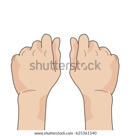 Illustration with hands. Two squeezed in fists hands back side down