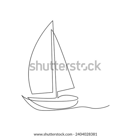 Vector aesthetic sail boat continuous singe one line art drawing concept of  fishing and travel 