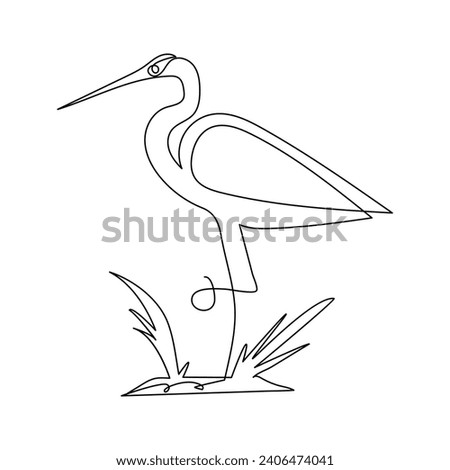 Vector heron bird continuous line art illustration on white background and minimalist