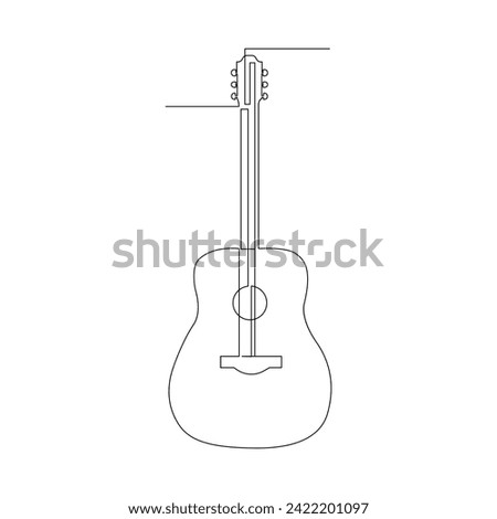 Vector continuous liner art drawing of acoustic guitar concept of music studio