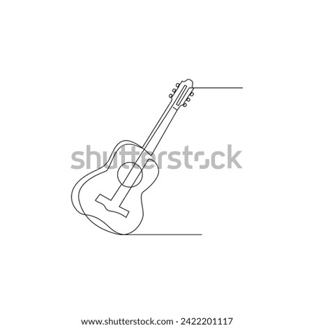 Vector continuous liner art drawing of acoustic guitar concept of music studio