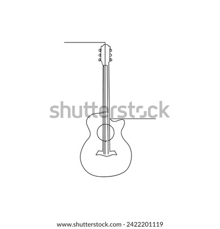 Vector continuous liner art drawing of acoustic guitar concept of music studio