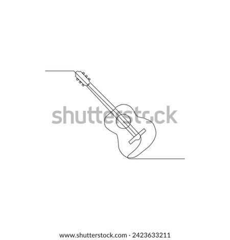 Vector continuous liner art drawing of acoustic guitar concept of music studio