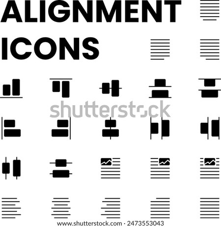 30 Minimalist Alignment fill Icons Set - High-Quality Line Art Illustrations for Text and Object Alignment