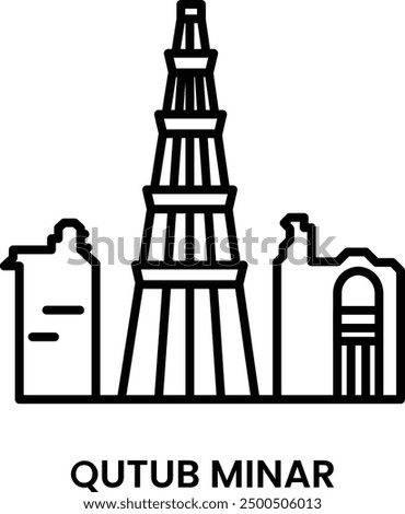 Qutub Minar, Delhi, India. minimalist line art icon, a historical landmark for web, mobile apps and UI.