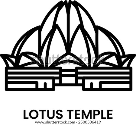 Lotus Temple, Delhi, India. minimalist line art icon, a historical landmark for web, mobile apps and UI.