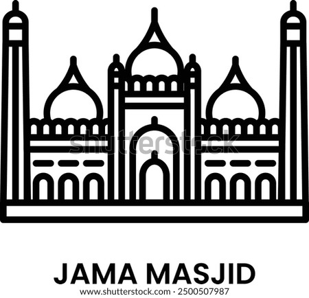 Jama Masjid, Delhi, India. minimalist line art icon, a historical landmark for web, mobile apps and UI.