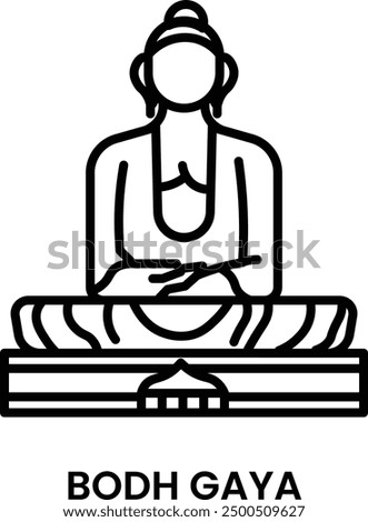 Buddha Stupa, Budhh Statue, Bodh Gaya, Gaya, Bihar, India. minimalist line art icon, a historical landmark for web, mobile apps and UI.
