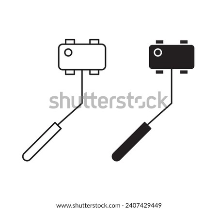 Selfie stick outline icon collection or set. smart phone selfie stick device Thin vector line art
