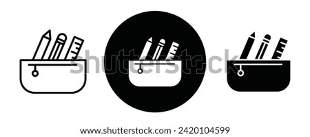 Pencil case outline icon collection or set. Pencil case Thin vector line art