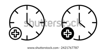 Plus hours outline icon collection or set. Plus hours Thin vector line art