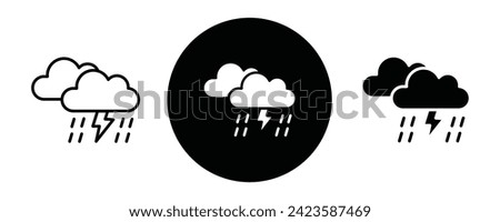 Thunderstorm outline icon collection or set. Thunderstorm Thin vector line art