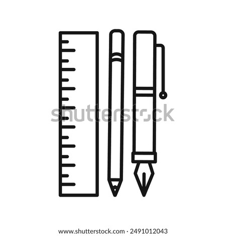 Ruler pencil and pen icon Black line art vector logo
