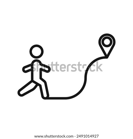 Man going to destination icon Black line art vector logo