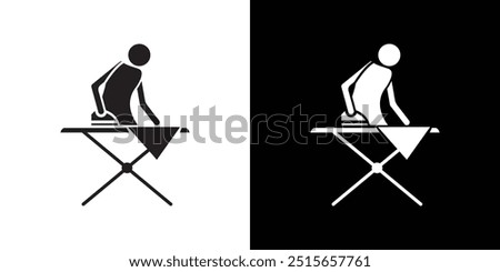 Man iron clothes icon Thin line flat illustration