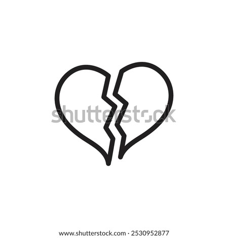 Broken heart icon Thin line flat illustration