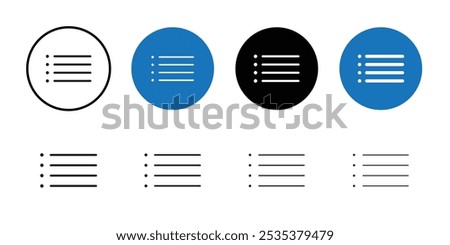 Bulleted list icon Black line art vector logo set